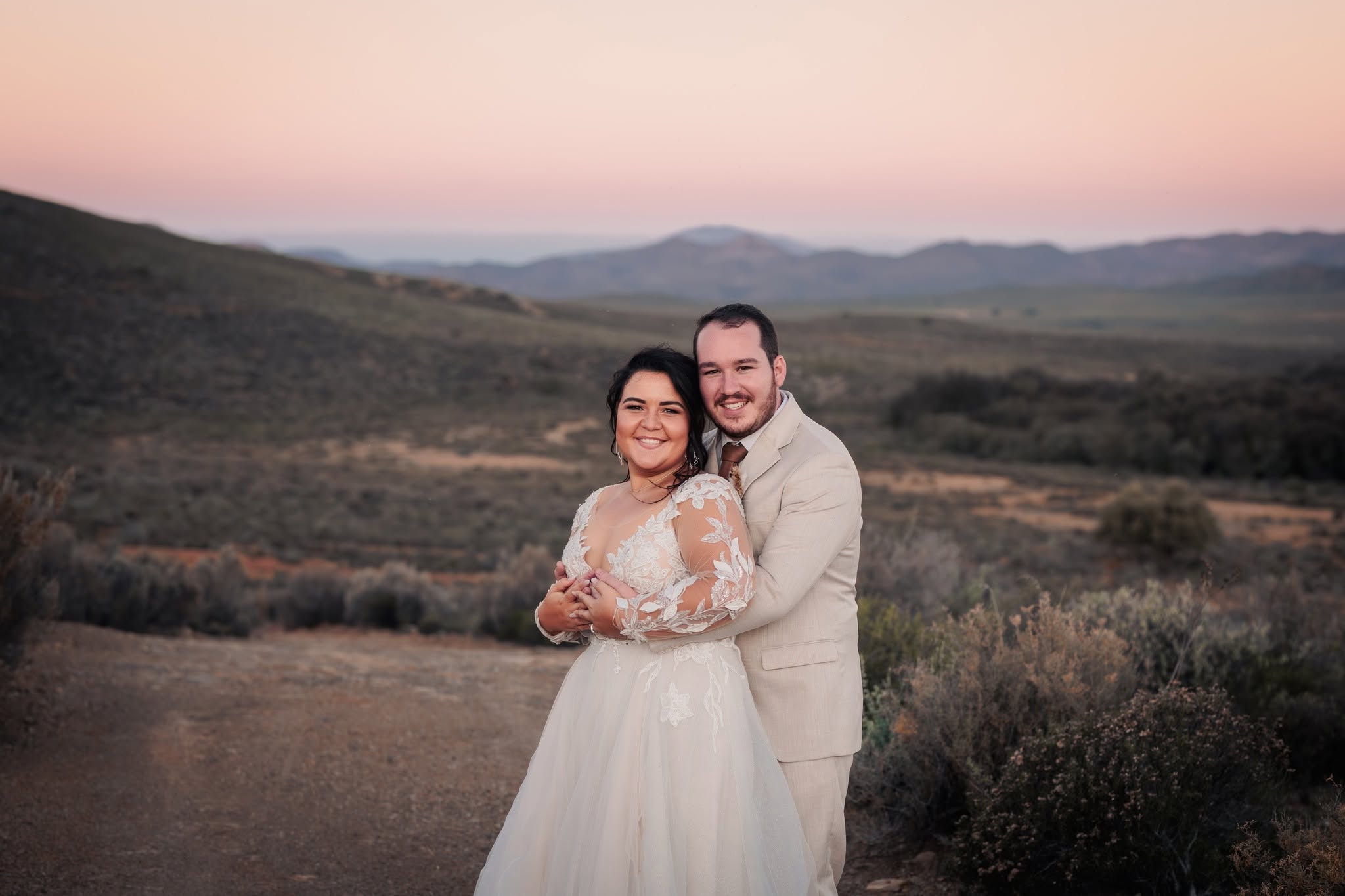 Sunset sky over African Game Lodge wedding landscape